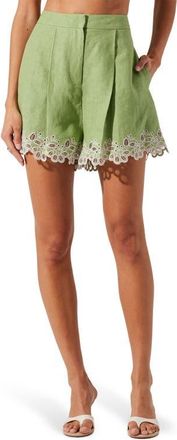ASTR the Label Kiya Eyelet Hem Linen Shorts in Avocado at Nordstrom, Size Medium