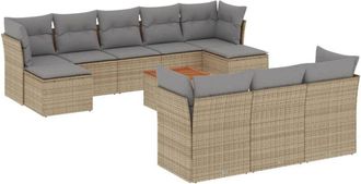 vidaXL Juego De Sof&aacute;s Jard&iacute;n Con Cojines Beige Mezcla 11 Pzas Rat&aacute;n Pe Vidaxl