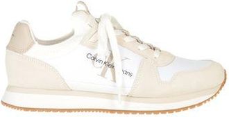 Calvin Klein Women's Low Top Trainers in White Two-Toned Leather with Suede Effect