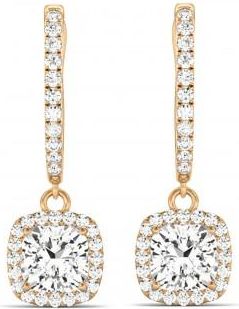 Allurez Cushion Shape Lab Diamond Halo Dangling Earrings 14k Rose Gold (2.18ct)