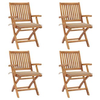 vidaXL Vidaxl - Sedie Da Giardino Pieghevoli Con Cuscini 4 Pz Massello Di Teak