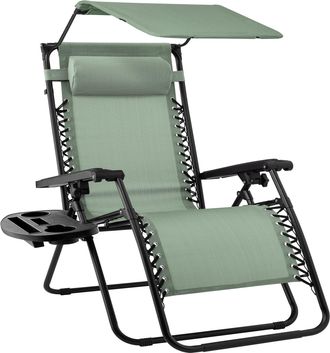 Best Choice Products Folding Zero Gravity Recliner Patio Lounge Chair w/ Canopy Shade, Headrest, Tray