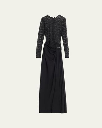Ronny Kobo Amalyia Draped Mixed Media Column Gown