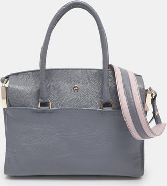 Aigner Dusty Blue Leather Satchel