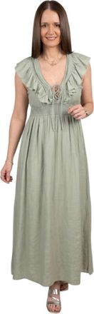 Hem & Thread Ruffled Shoulder Strap Midi Dress In Sage