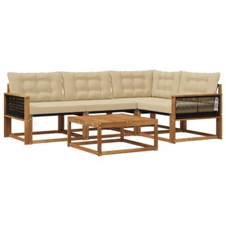 vidaXL Conjunto De Sof&aacute;s De Exterior Con Coj&iacute;n 5 Pcs Natural Y Beige Vidaxl