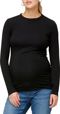 Nom Maternity Liv Long Sleeve Sculpting Maternity Crew Neck Tee in Black at Nordstrom, Size X-Small