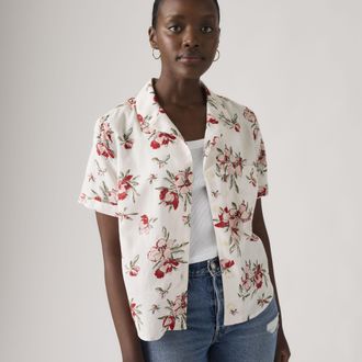 Levi's Bennie Camp Shirt - Womens - XS - Multi Colour / Blake Brushstroke Floral_ Coral Blush