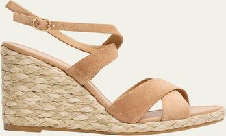Stuart Weitzman 100mm Alyssa Suede Espadrille Wedge Sandals