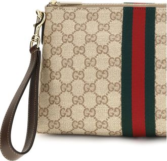 Gucci Mens Pouch Gg Web Canvas Vintage Sand Brown-Dark Brown-Green-Red Fabric Shoulder Bags Brown/dark Brown/green/red