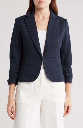 Amanda + Chelsea Notch Lapel 3/4 Sleeve Pique Knit Blazer in Navy at Nordstrom Rack, Size X-Large