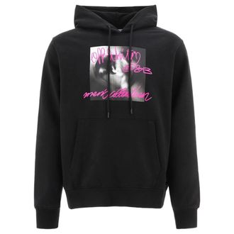 Off-white Mens Tornado Type Design Slim Fit Black Hoodie Cotton - Size X-Small