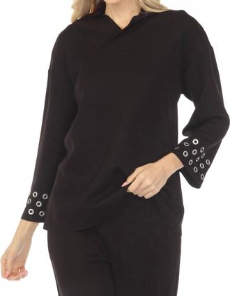 Joseph Ribkoff Grommet Detail 3/4 Sleeve Top In Black