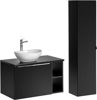 Petits Meubles Conjunto mueble lavabo individual tableros laminados y mdf negro