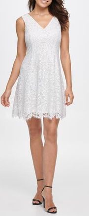 Kensie Metallic Lace Fit & Flare Dress in Ivory/Silver at Nordstrom Rack, Size 10