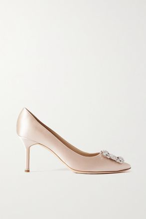 Manolo Blahnik Décolleté In Raso Con Decorazione Hangisi 70 - Neutri