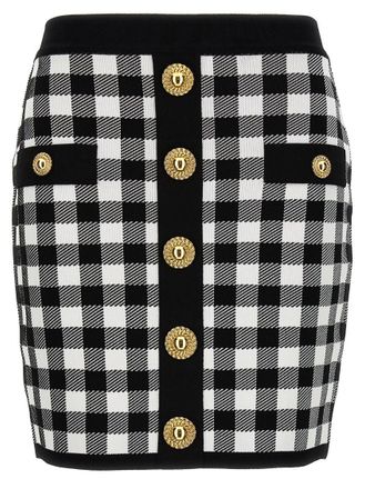 Balmain BlackWhite Logo Button Skirt