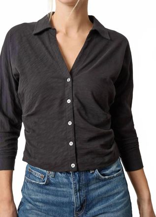 Lilla P Side Pleat Button Down Shirt In Black