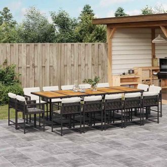 vidaXL vidaXL Set da Pranzo da Giardino 15 pz con Cuscini Nero in Polyrattan