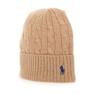 Polo Ralph Lauren Beanies, female, Brown, Size: ONE SIZE Cable-knit Wool and Cashmere Beanie