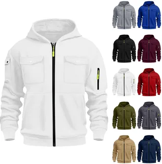 Generic Mens Zip-Up Hoodie with Multiple Pockets - Stylish & Comfortable for Everyday Wear Mens Stylish And Sweatshirts Full Zip Multi Pocket With Chest And A