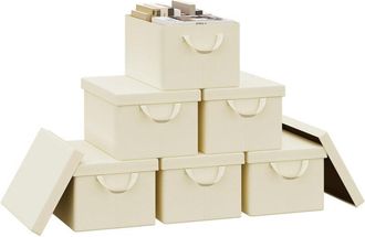 Woltu 6x Cajas De Almacenaje Con Tapa, Caja 38x27x20cm, Crema, 20l - Woltu