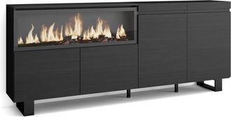 Skraut Home Skraut Home - Aparadores Para Sal&oacute;n, Gran Capacidad De Almacenaje, 210, 4 Puertas, Chimenea El&eacute;ctrica Xxl, Dise&ntilde;o Industrial, Estilo Moderno, Negro