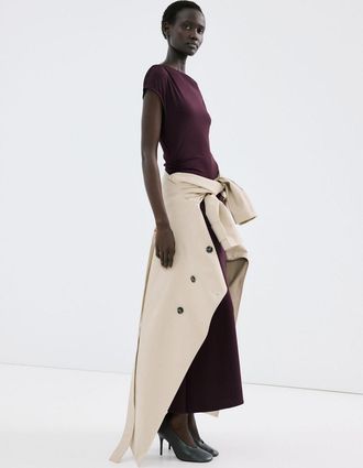 Mango Vestito quadri arricciato vino - Donna - XS - MANGO