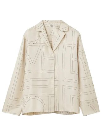 Toteme Silk Monogram Embroidery Blouse - Beige