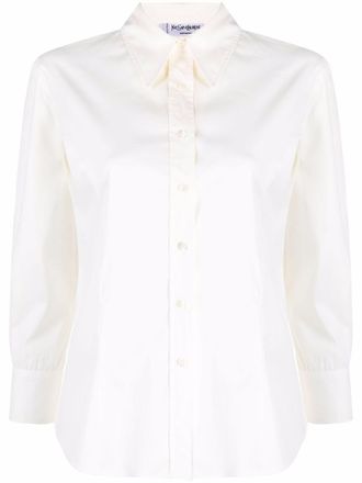 Saint Laurent 2000s crop-sleeved silk shirt - women - Fabric - 36 - White