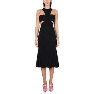 Alexander McQueen Alexander McQueen, Midi Dresses, female, Black, Size: XS Ribbed Knit Cutout Midi Dress