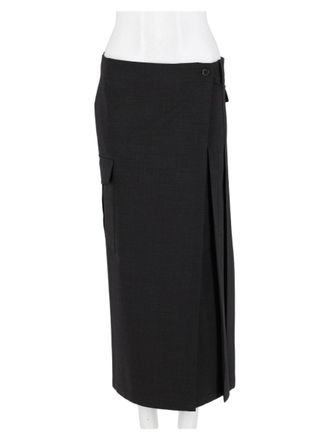 P.A.R.O.S.H. Dark Brown Wrap Pleated Virgin Wool Midi Skirt