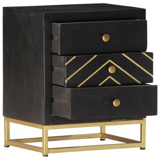 Berkfield Home Beautiful Bedside Cabinet Black & Gold 40x30x50 cm Solid Mango Wood | Size: 40 x 30 x 50 cm