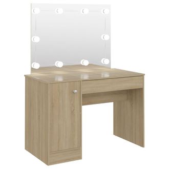 vidaXL Vidaxl - Tocador De Maquillaje Con Luces Led Mdf Roble 110x55x145 Cm
