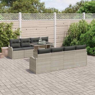 vidaXL Conjunto De Sof&aacute; De Jard&iacute;n Con Coj&iacute;n 7 Pcs Gris Claro Polirat&aacute;n Vidaxl