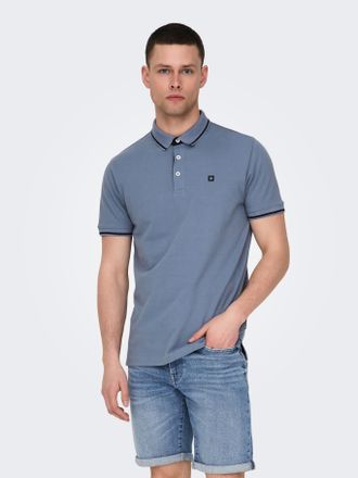 Only & Sons Poloshirt ONLY & SONS ONSFLETCHER SLIM SS POLO NOOS, Herren, Gr. XL, grau (flint stone), Piqu&eacute;, Obermaterial: 100% Baumwolle, unifarben mit Farbeinsat