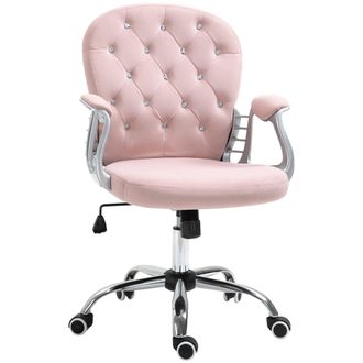 Vinsetto Office Chair Velour Diamond Tufted Padded Ergonomic 360&deg; Swivel Pink | TJ Hughes