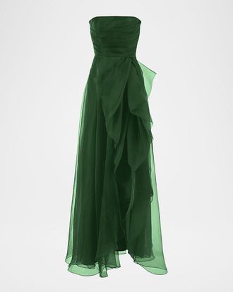 Theia Teresa Draped Strapless Gown