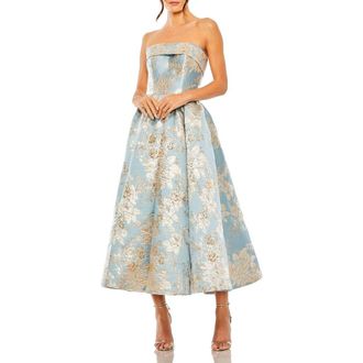 Mac Duggal Womens Strapless Brocade Midi Dress with Pockets in Blue Multi at Nordstrom, Size 12