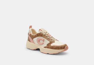 Coach Womens Strider Sneaker in Brown, Size 10 | PVC