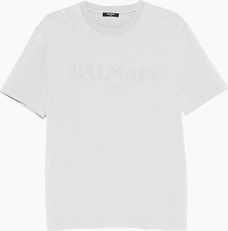 Balmain Mens Regular Embroidered Logo T-Shirt Grey - Size: 42