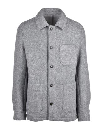 Manuel Ritz Structured Grey Buttoned Coat with Textured Fabric Blend