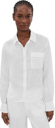 Splendid Stella Lnen Trim Button Down Womens Clothing White : LG (Womens 10-12), Cotton