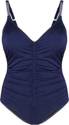Fiorella Rubino Eendelig badpak met draperie en lumineus detail - Dames - Badpakken - Blauw - L - Polyester - Badmode