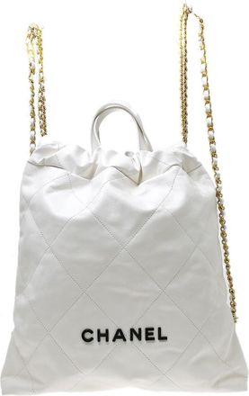 Chanel 22 Chain Quilted Calfskin White Leather Backpack Bag (Pre-Owned)