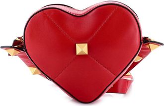 Valentino Red Sheep Leather Roman Stud Amore Shoulder Bag Quilted (Authentic Pre-Loved)