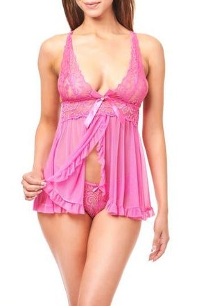 Rachel Roy Deep Plunge Split Babydoll Chemise in Fuchsia at Nordstrom Rack, Size X-Large
