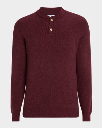 Brunello Cucinelli Men & apos;s Ribbed Cashmere Henley Sweater