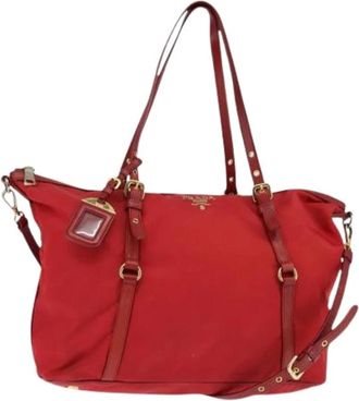Prada Pre-owned Shoulder Bags, female, Red, Size: ONE SIZE Pre-owned Nylon Shoulder Bag