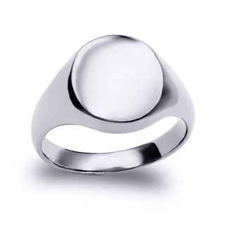 Jewelco London Sterling Silver Polished Round Oval Signet Ring | Size: T